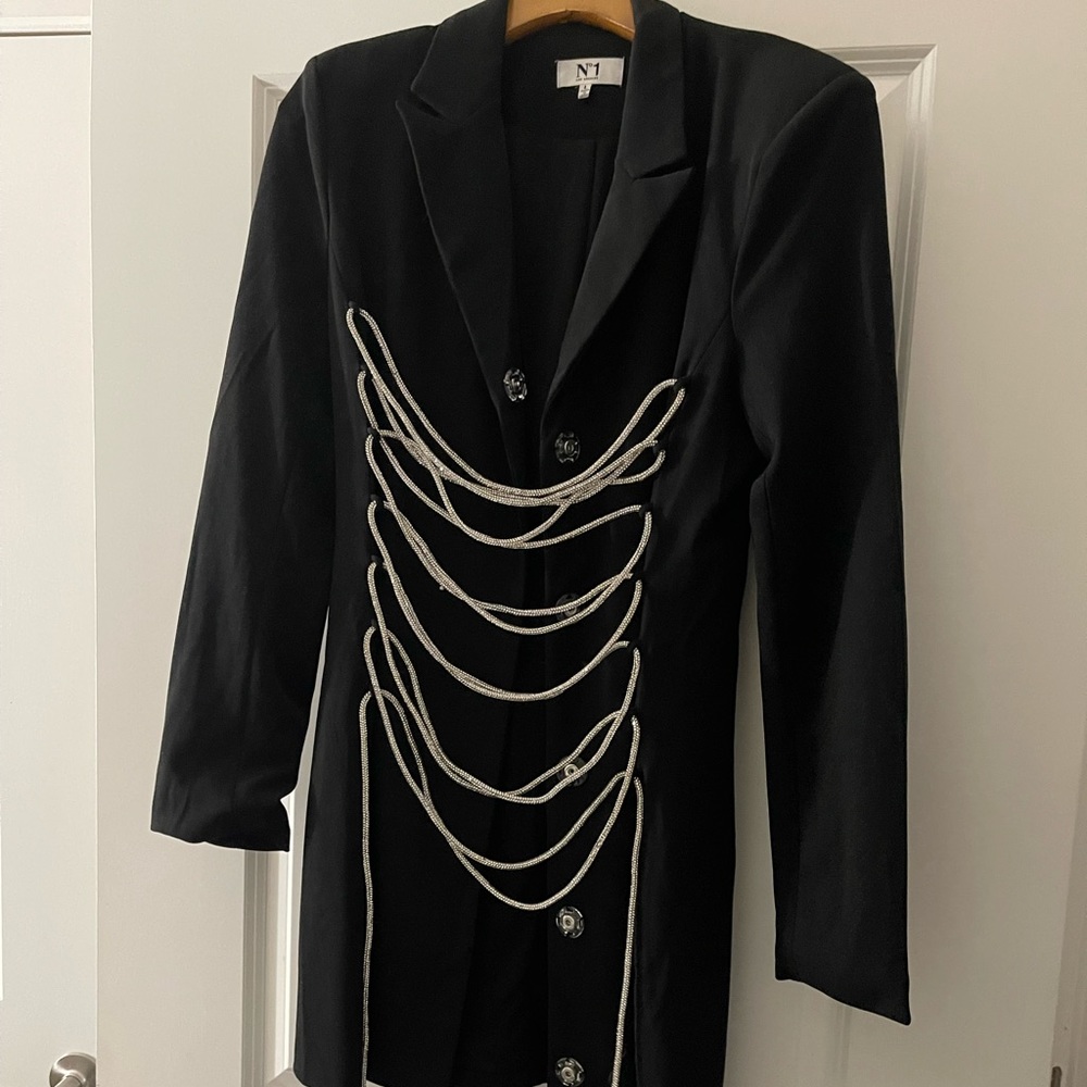 Black Crystal Lace Up Blazer Dress